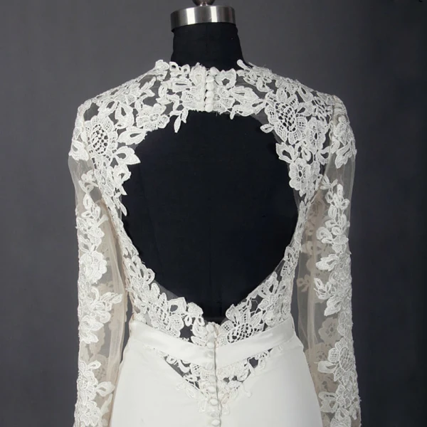 Classic Elegant Ivory Court Train Wedding 2018 Trumpet / Mermaid Long Sleeve Charmeuse U-Neck Lace-up Appliques Backless Pierced Wedding Dresses