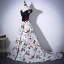 Amazing / Unique Black Evening Dresses  2018 A-Line / Princess Charmeuse Backless Printing Strapless Evening Party Formal Dresses