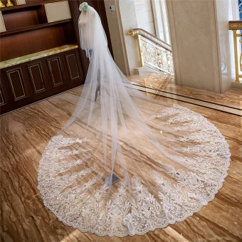 Chic Beautiful White Royal Train Wedding Tulle Appliques 4 M Wedding Veils 2018