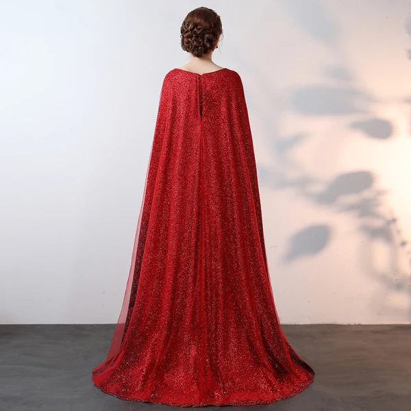 Luxury / Gorgeous Sparkly Bling Bling Burgundy Floor-Length / Long Evening Dresses 2018 A-Line / Princess With Cloak Beading Sequins Evening Party Prom Dresses