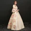 Vintage Champagner Lange Ballkleid Ballkleider 2018 Schnüren U-Ausschnitt Charmeuse Rückenfreies Drucken Ball Festliche Kleider