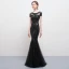 Modern / Fashion Black Floor-Length / Long Evening Dresses  2018 Trumpet / Mermaid U-Neck Tulle Backless Beading Sequins Rhinestone Formal Dresses