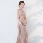 Sparkly Bling Bling Gold Floor-Length / Long Evening Dresses  2018 Trumpet / Mermaid High Neck Beading Rhinestone Sequins Evening Party Formal Dresses
