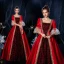 Vintage / Originale Médiévale Gothique Rouge Robe Boule Robe De Bal 2021 En Dentelle Bretelles croisées 1/2 Manches Encolure Carrée Longue Fait main Perlage Faux Diamant Cosplay Promo Robe De Ceremonie