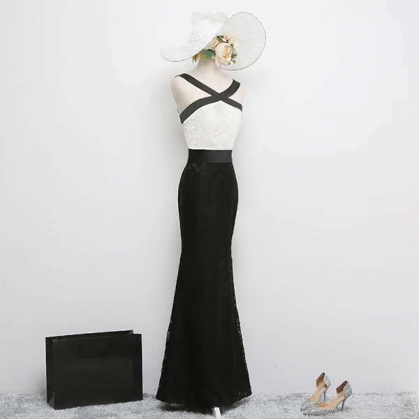 Chic / Beautiful Black Evening Dresses 2017 Backless Trumpet / Mermaid Lace X-Strap Pierced Spaghetti Straps Evening Party