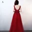 Snygga / Fina Burgundy Aftonklänningar 2017 Prinsessa V-Hals Spets Beading Appliqués Halterneck Afton Formella Klänningar