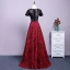 Chic / Beautiful Burgundy Evening Dresses  2017 A-Line / Princess U-Neck Lace Beading Appliques Backless Evening Party Formal Dresses