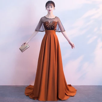Classic Elegant Orange Evening Dresses 2017 A Line Princess U Neck Backless Beading Chiffon Evening Party Formal Dresses