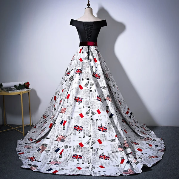 Amazing / Unique Black Evening Dresses 2018 A-Line / Princess Charmeuse Backless Printing Strapless Evening Party Formal Dresses