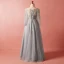 Chic / Belle Gris Grande Taille Robe De Soirée 2018 Princesse 3/4 Manches Printemps V-Cou Tulle Bretelles croisées Fleur Appliques Dos Nu Perlage Soirée Robe De Ceremonie