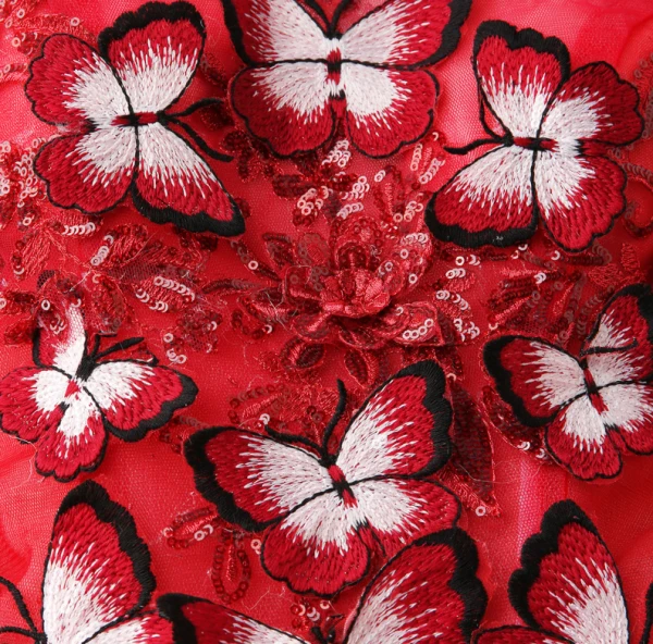 Lovely Red Floor-Length / Long Evening Dresses 2018 A-Line / Princess Tulle V-Neck Appliques Beading Backless Butterfly Sequins Evening Party Prom Dresses