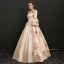 Vintage Champagner Lange Ballkleid Ballkleider 2018 Schnüren U-Ausschnitt Charmeuse Rückenfreies Drucken Ball Festliche Kleider
