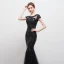 Modern / Fashion Black Floor-Length / Long Evening Dresses  2018 Trumpet / Mermaid U-Neck Tulle Backless Beading Sequins Rhinestone Formal Dresses