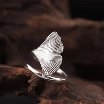 Modest Simple Silver Handmade Leaf Ring Sterling Silver Work Holiday Rings 2019 Accessories
