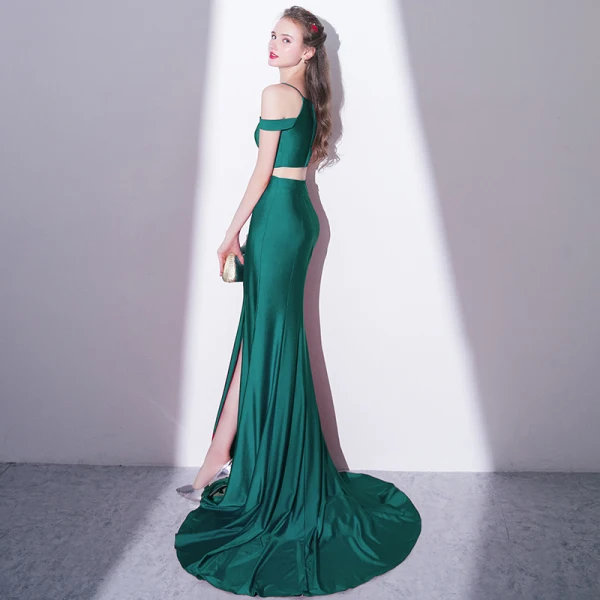 Modern / Fashion Charming 2 Piece Dark Green Court Train Evening Dresses 2018 Trumpet / Mermaid Spaghetti Straps Evening Party Formal Dresses