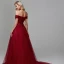 Chic / Beautiful Burgundy Evening Dresses  2020 A-Line / Princess Off-The-Shoulder Tulle Backless Strappy Court Train Cocktail Party Evening Party Formal Dresses