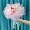 Chic / Beautiful Blushing Pink Wedding Flowers 2020 Handmade  Feather Flower Pearl Bridal Wedding Prom Accessories
