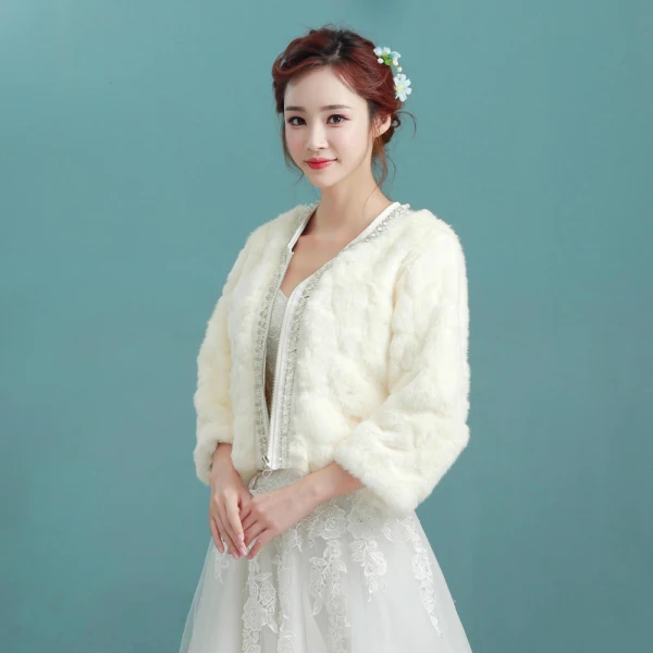 Champagne Hiver V-Cou Perlage Faux Diamant Fausse Fourrure Soirée Promo Mariage Manteaux / vestes 2017