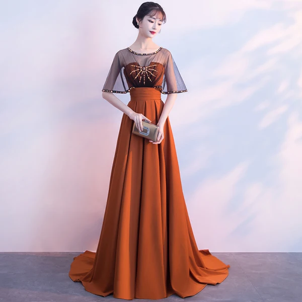 Classic Elegant Orange Evening Dresses 2017 A-Line / Princess U-Neck Backless Beading Chiffon Evening Party Formal Dresses