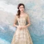 Chic / Beautiful Gold Evening Dresses  2018 A-Line / Princess Floor-Length / Long U-Neck Tulle Appliques Backless Beading Glitter Evening Party Formal Dresses