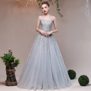 Scintillantes Gris Robe De Soirée 2017 Dentelle Dos Nu Glitter Paillettes Lanières Princesse Robe De Ceremonie