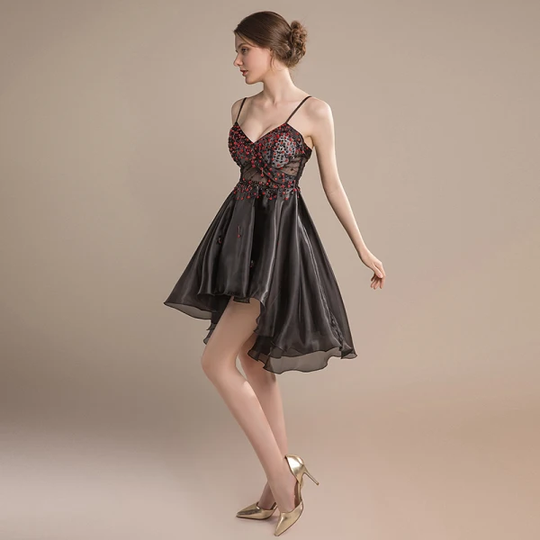 Sexy Black Short Cocktail Dresses 2018 A-Line / Princess Tulle V-Neck Beading Backless Cocktail Party Formal Dresses