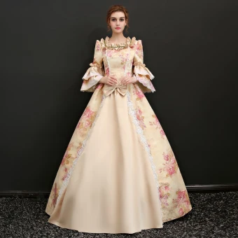 Vintage Retro Champagne Floor Length Long Ball Gown Prom Dresses 2018 Lace Up U Neck Charmeuse Backless Printing Prom Formal Dresses