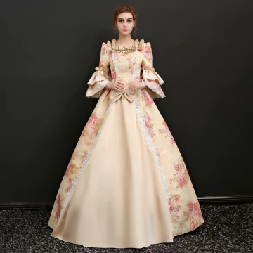 Vintage Champagne Lange Baljurk Galajurken 2018 Lace Up U Hals Charmeuse Ruglooze Het Drukken Gala Gelegenheid Jurken