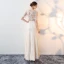 Amazing / Unique Champagne Floor-Length / Long Evening Dresses  2018 Trumpet / Mermaid Charmeuse 1/2 Sleeves V-Neck Lace-up Beading Backless Embroidered Formal Dresses