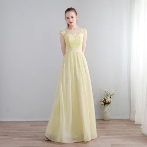 Moderne Mode Longue Jaune Robe De Soirée 2018 Princesse U Cou Chiffon Lacer Appliques Dos Nu Percé Robe De Ceremonie