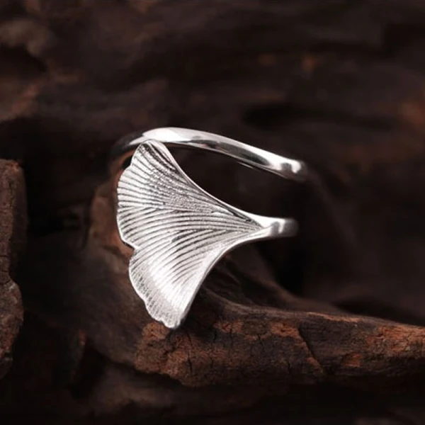 Simple Argenté Fait main Feuille Bague Argent sterling Travail Vacances Anneaux 2019 Accessorize