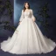 Modern / Fashion White Plus Size Wedding Dresses 2019 A-Line / Princess Long Sleeve U-Neck Appliques Backless Beading Sequins Chapel Train
