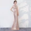Sparkly Bling Bling Gold Floor-Length / Long Evening Dresses  2018 Trumpet / Mermaid High Neck Beading Rhinestone Sequins Evening Party Formal Dresses