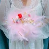 Chic / Beautiful Blushing Pink Wedding Flowers 2020 Handmade  Feather Flower Pearl Bridal Wedding Prom Accessories