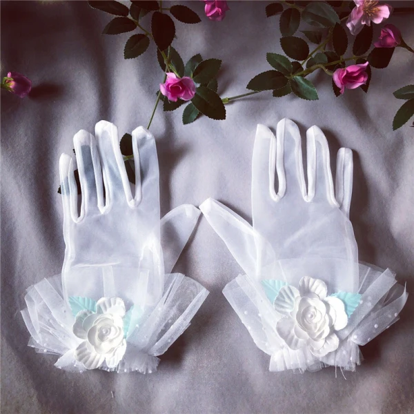 Flower Fairy White Bridal Gloves 2020 Appliques Flower Tulle Prom Wedding Accessories