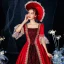 Vintage / Originale Médiévale Gothique Rouge Robe Boule Robe De Bal 2021 En Dentelle Bretelles croisées 1/2 Manches Encolure Carrée Longue Fait main Perlage Faux Diamant Cosplay Promo Robe De Ceremonie