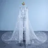 Mooie / Prachtige Witte Bruidssluier 2017 Tule Geborduurde Huwelijk