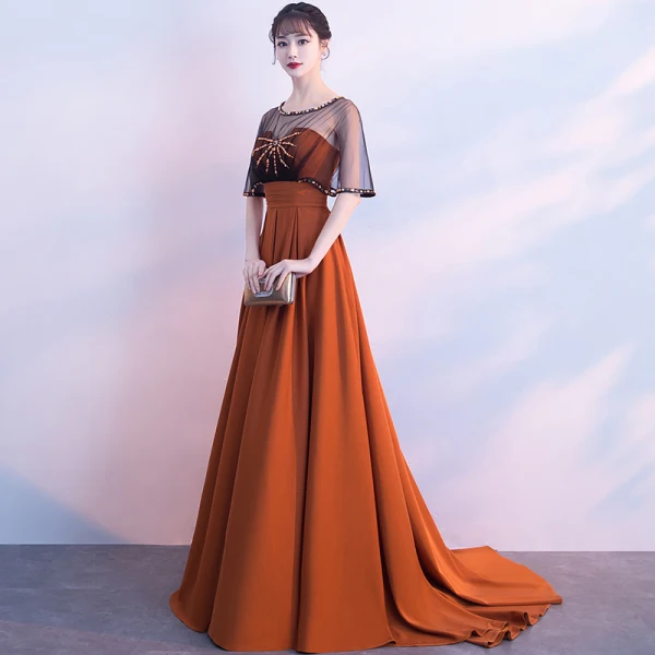 Klassieke Elegante Oranje Avondjurken 2017 A lijn U-hals Ruglooze Kralen Chiffon Avond Gelegenheid Jurken