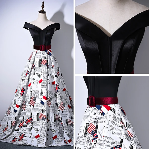 Amazing / Unique Black Evening Dresses 2018 A-Line / Princess Charmeuse Backless Printing Strapless Evening Party Formal Dresses
