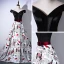 Amazing / Unique Black Evening Dresses  2018 A-Line / Princess Charmeuse Backless Printing Strapless Evening Party Formal Dresses