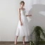 Modern / Fashion White Tea-length Wedding 2018 A-Line / Princess V-Neck Lace-up Tulle Appliques Backless Wedding Dresses
