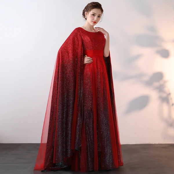 Luxury / Gorgeous Sparkly Bling Bling Burgundy Floor-Length / Long Evening Dresses 2018 A-Line / Princess With Cloak Beading Sequins Evening Party Prom Dresses