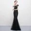 Modern / Fashion Black Floor-Length / Long Evening Dresses  2018 Trumpet / Mermaid U-Neck Tulle Backless Beading Sequins Rhinestone Formal Dresses