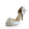 Luxury / Gorgeous White Dating Wedding Satin Beading Crystal Pearl Wedding Shoes 2018