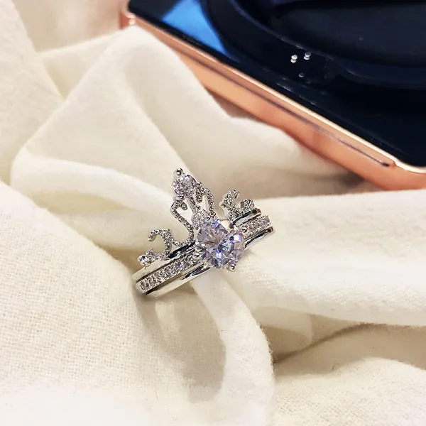 Luxe Zilveren Rhinestone Schoonheidswedstrijd Huwelijk Ringen 2019 Accessoires