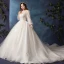 Modern / Fashion White Plus Size Wedding Dresses 2019 A-Line / Princess Long Sleeve U-Neck Appliques Backless Beading Sequins Chapel Train
