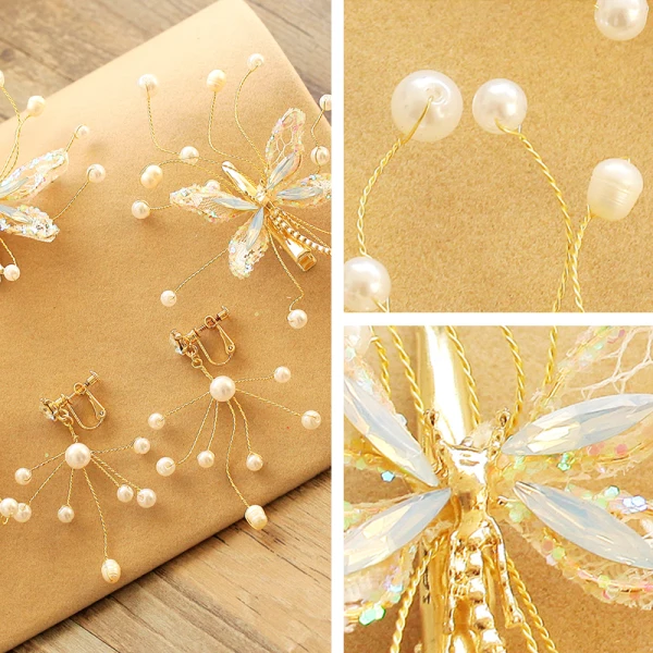 Romantisk Härlig Guld Örhängen Hårsmycken 2020 Beading Pärla Rhinestone Fjäril Bröllop Bal Tillbehör