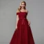 Chic / Beautiful Burgundy Evening Dresses  2020 A-Line / Princess Off-The-Shoulder Tulle Backless Strappy Court Train Cocktail Party Evening Party Formal Dresses