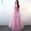 Snygga / Fina Burgundy Aftonklänningar 2017 Prinsessa V-Hals Spets Beading Appliqués Halterneck Afton Formella Klänningar