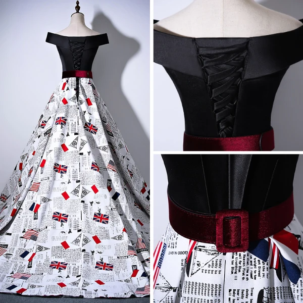 Amazing / Unique Black Evening Dresses 2018 A-Line / Princess Charmeuse Backless Printing Strapless Evening Party Formal Dresses